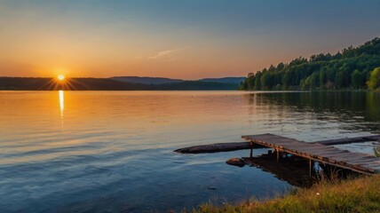 Serene lake sunset