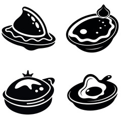 Black and White of Delicious Desserts and Fruits Icons Set