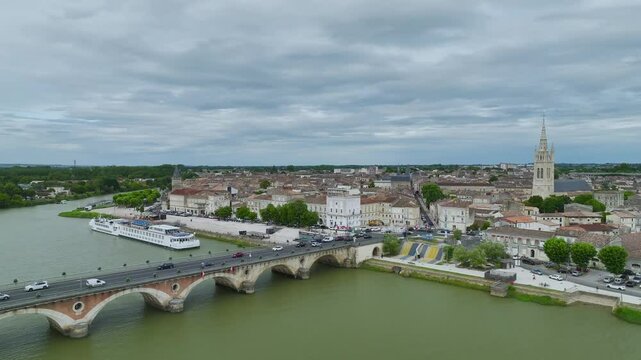 Libourne from a drone, Gironde, Nouvelle-Aquitaine, Saint-Emilion and Pomerol, Southwestern France, Europe