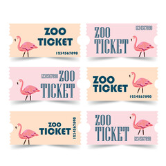 Retro vector ticket with pink Flamingo. Vector zoo ticket. Retro ticket with a bird for zoo
