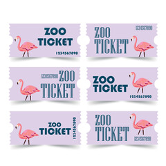 Retro vector ticket with pink Flamingo. Vector zoo ticket. Retro ticket with a bird for zoo