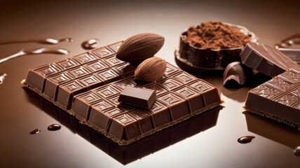 Dark chocolate bars and cocoa powder