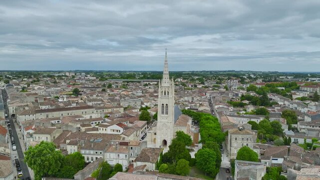 Libourne from a drone, Gironde, Nouvelle-Aquitaine, Saint-Emilion and Pomerol, Southwestern France, Europe
