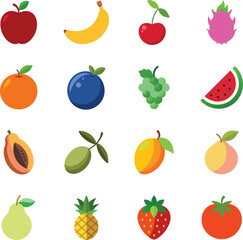 Colorful flat icon set of fresh fruits , vector 