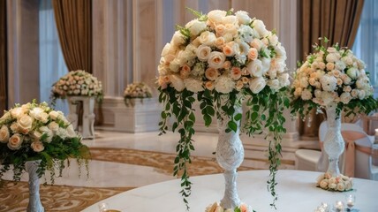 Elegant floral arrangements in a grand hall (1)
