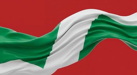 Obraz premium Green and white stripe wave on red