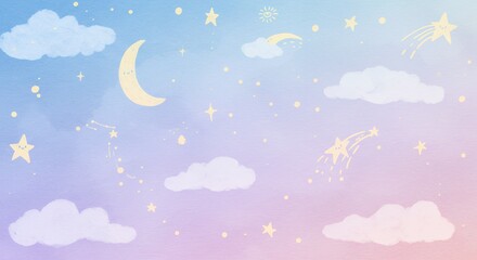 Fototapeta premium Sky with Moon Stars and Clouds Illustration