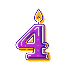 Icon of colorful birthday candle number four 