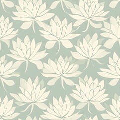 Fototapeta premium Delicate water lily blossoms are displayed in a seamless pattern with soft colors and a tranquil aesthetic.