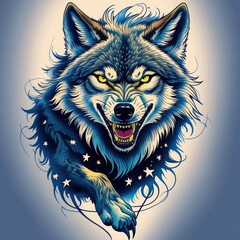 Angry wolf portrait, stylized art