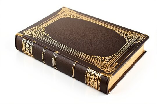 Elegant antique book with gold detailing on brown leather cover.