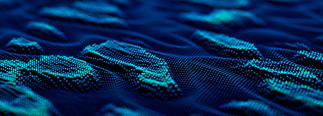 Wave of streaming particles on a light blue background. Abstract background with dynamic elements of waves and dots. 3d