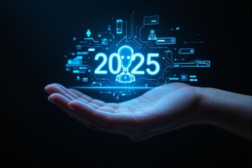 Futuristic digital concept of artificial intelligence and technology in 2025.