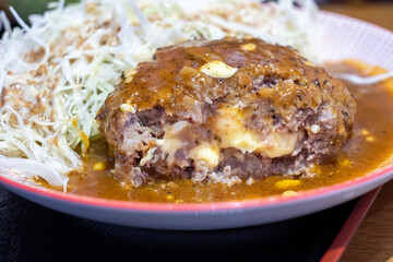 Cheesy Hamburg Steak with Cabbage