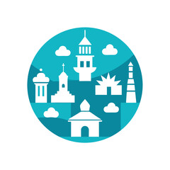 Fototapeta premium Set Of Global Landmark Icons Vector Clipart For World Travel And Geography Media