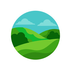 Fototapeta premium Lush Green Pasture Scenery Vector Clipart For Farm And Countryside Illustrations