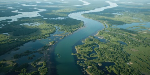  Lifeblood of the Land An Aerial View of a River Delta Highlighting the Vital Role of Wetlands in Supporting Biodiversity and