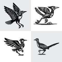Roadrunner birds flying set icon silhouette vector illustration & clipart