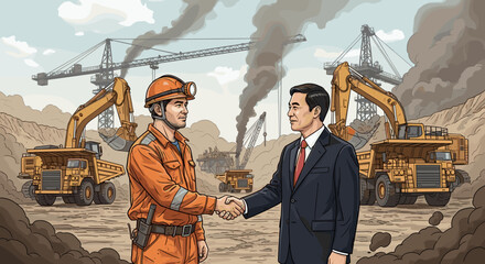 Mining Industry Professionals Shaking Hands on Construction Site for Business Meetings, Corporate Partnerships, Industry Conferences, and Professional Networking