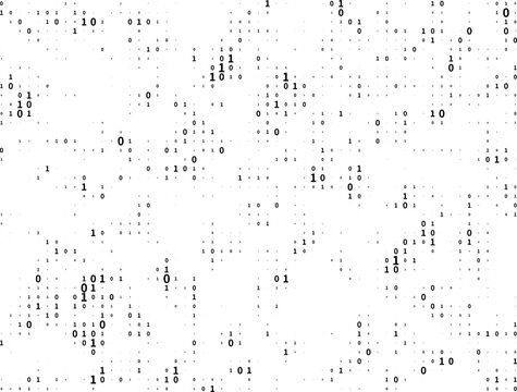 Binary Code Matrix: A Digital Tapestry of Scattered Black Dots and Numbers, Weaving the Essence of Data and Technology in a Minimalist White - Background Design,Hypnosis, hallucination