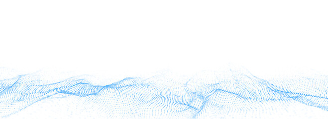 Wave with motion dots. Abstract digital white background. Concept connection big data. Futuristic technology backdrop. 3D rendering. © Liudmyla