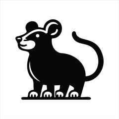 Simple black and white mouse silhouette sitting isolated on a white background