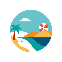 Summer Beach Scene Vector Logo Icon Clipart in a Circle