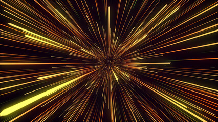 Futuristic hyperspace star travel. Abstract light ray on the speed. Explosion in universe. Movements galaxy in infinity. Warp jump background. Hyperspeed firework. Perspective lines. 3D rendering.