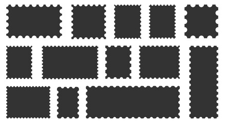 Empty Postage Stamps and Border Shapes. Paper Postmark Set