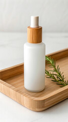White plastic bottles of essential oil and soap, isolated for beauty and health care products