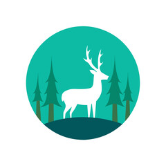 Simple Deer in Woods Vector Logo Icon Clipart in a Circle