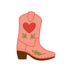 Western boot with heart and leaves illustration