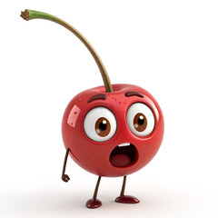 Shocked Red Cherry Character on White Background with Arms Legs and Cartoon Eyes