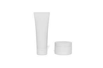 Blank tube and jar products realistic vector illustration. Cosmetic containers on white background.