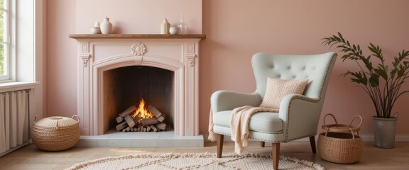  Gentle Hues Boho Armchair in a Dreamy Pastel Fireplace