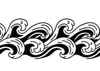 Fluid, overlapping wave line art border.

