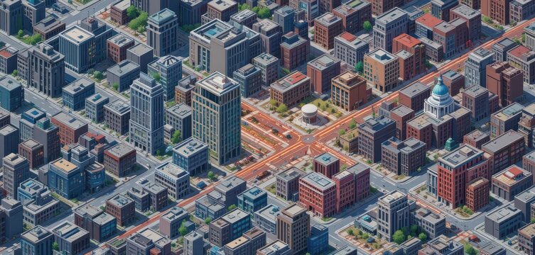  An Isometric View of a City Where Crime Levels are Represented Through the Brightness Level of Pixelated Zones. - Powered by Adobe
