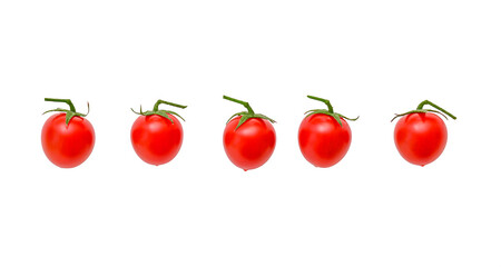 Fototapeta premium Row of small Cherry tomatoes isolated on white, clipping path, PNG