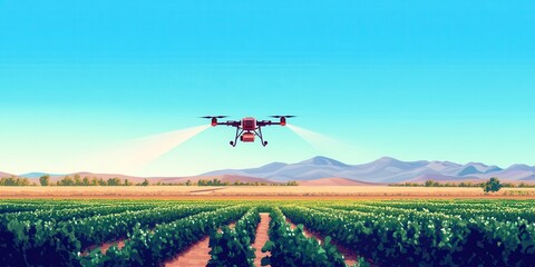Fototapeta premium Modern Clean Vector Illustration of Drone Spraying Fertilizer Over Farm
