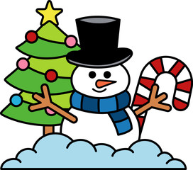 snowman candy cane and Christmas tree