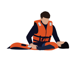 A rescue worker assists a drowning victim, demonstrating vital life-saving techniques. Clear, illustrative style. Focus on safety and help.