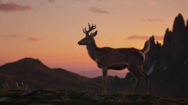 Majestic deer at sunset mountain peak