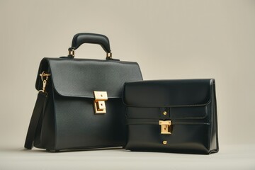 Clear Pixel Picture of a Black Leather Bag with a Gold Clasp and a Black Leather Bag