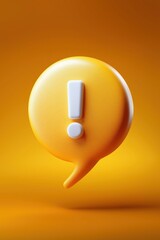 3d yellow exclamation mark speech bubble on orange background