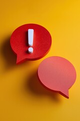 Red exclamation and speech bubbles on yellow background