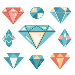 A collection of stylized gemstone illustrations in various shapes and pastel colors.
