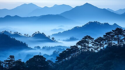Misty mountain range landscape
