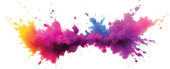 A Brilliant Watercolor Explosion Featuring Bright, Bold Splashes and Brush Strokes in Vivid Aquarelle Hues, Creating a Stunning Abstract Painting with Splatter Effects on White.
