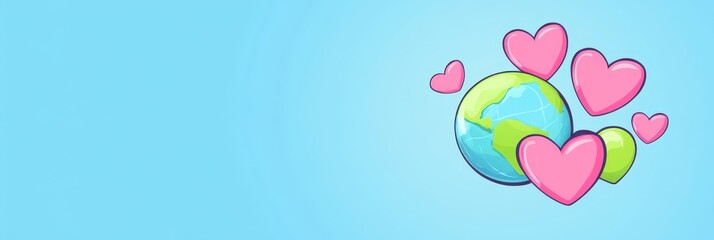 Heart Icons and Globe Illustrating Global Love in Flat Vector Style