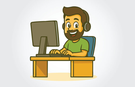 Coder or Programmer Mascot Cartoon Character logo Template